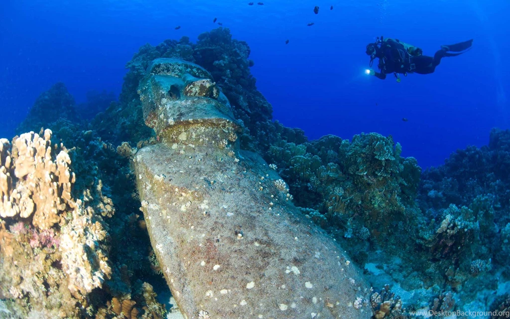 Diver Underwater Statue Easter Island Ocean Sports Wallpapers ...