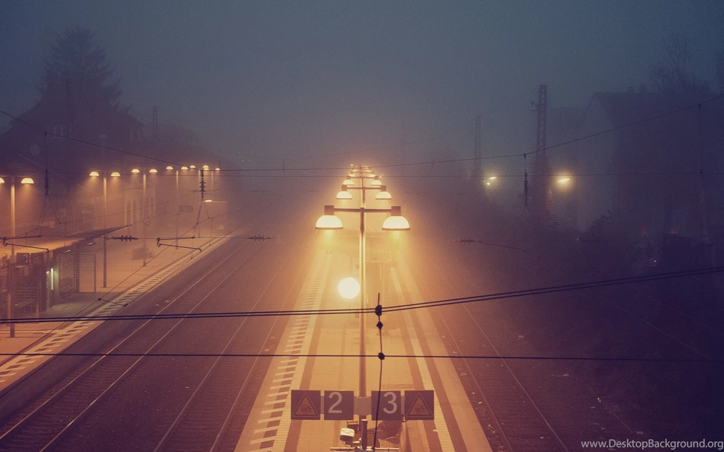 Train Station Foggy Night 4K Ultra HD Desktop Wallpapers