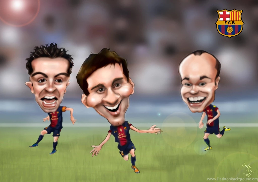 Caricature Messi Xavi Iniesta Barcelona Wallpa