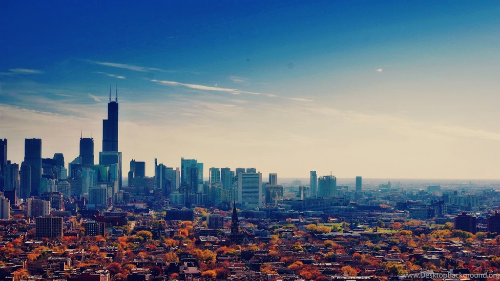 USA, Illinois, Chicago, Skyscrapers, Metropolis, Autumn, Sky ...