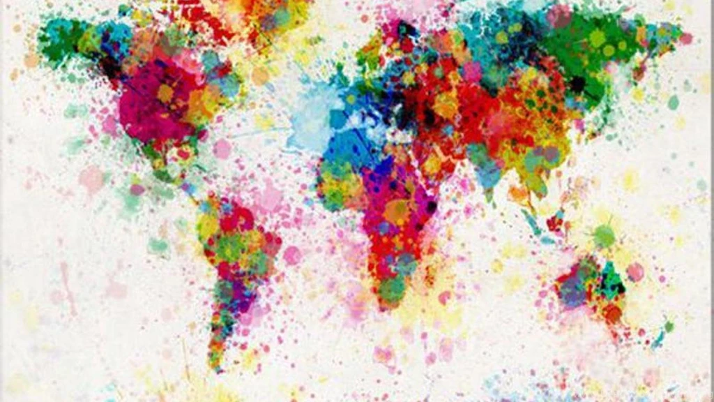 Wallpaper World Map Painting Watercolor Colorful Abstract