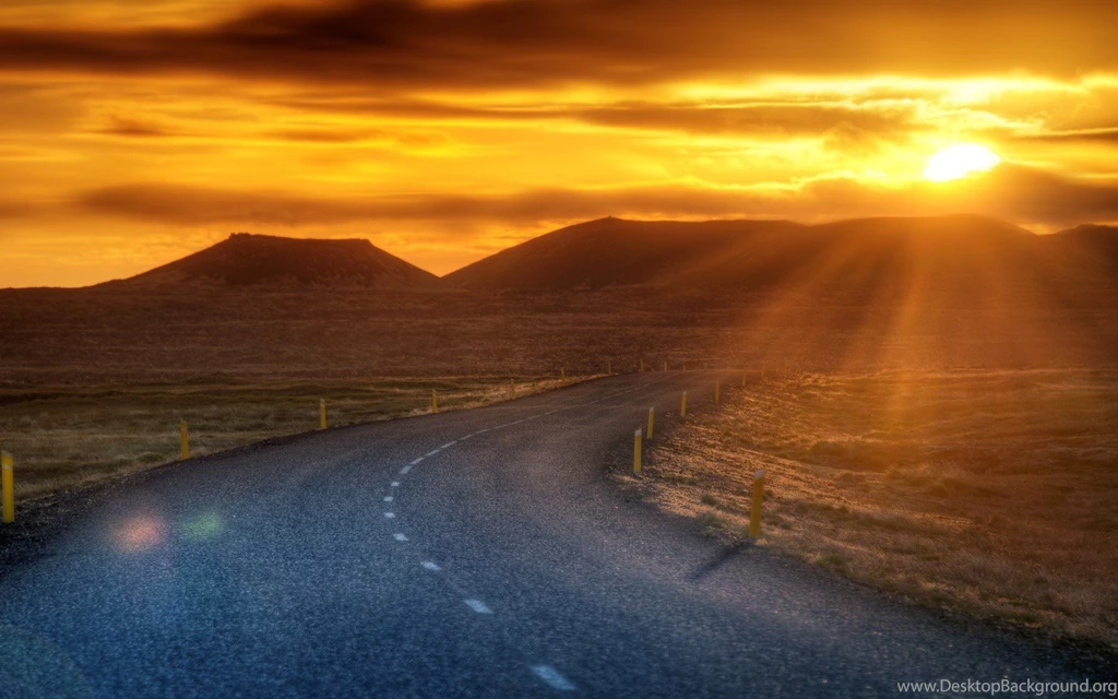 Desert Road At Sunset Hdr Wallpapers