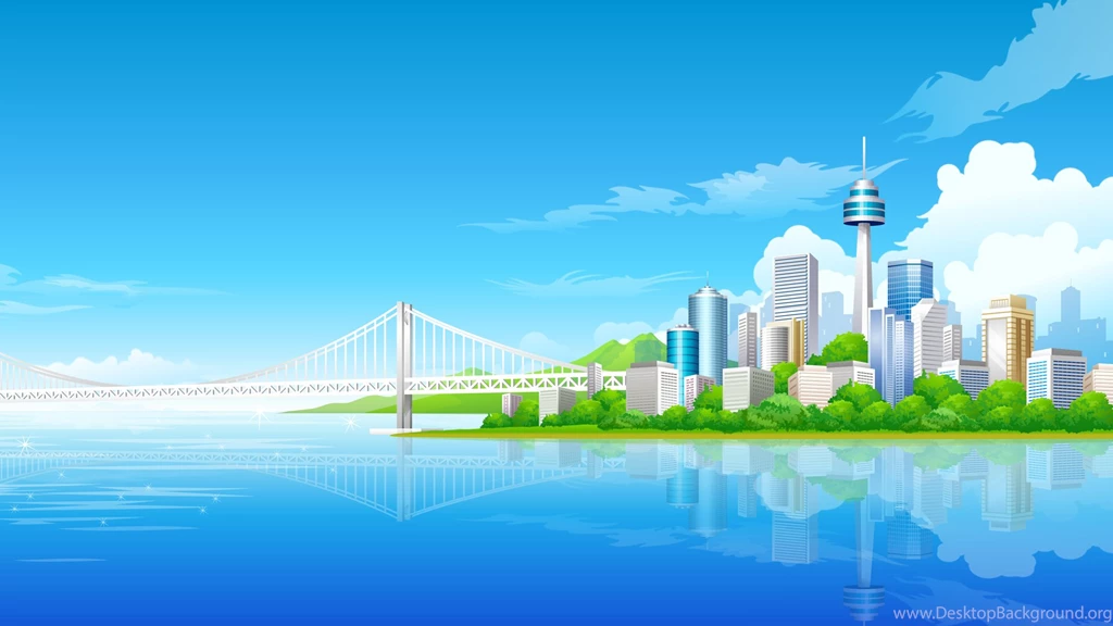 Excellent, Vector, City, River, Bridge, Buildings Wallpapers ...