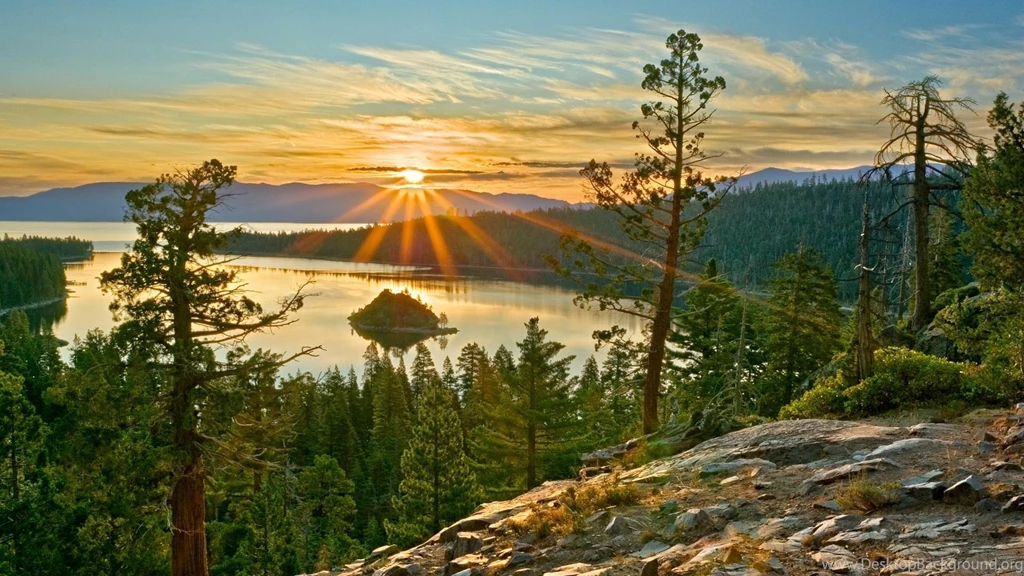 Lakes: Sunrise Lake Tahoe Usa Trees Sun Emerald Bay Sky Landscape ...