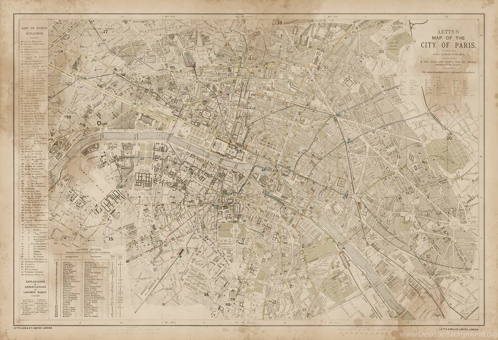 Letts & Son Vintage Paris Map Water Stained Majesty Maps And ...