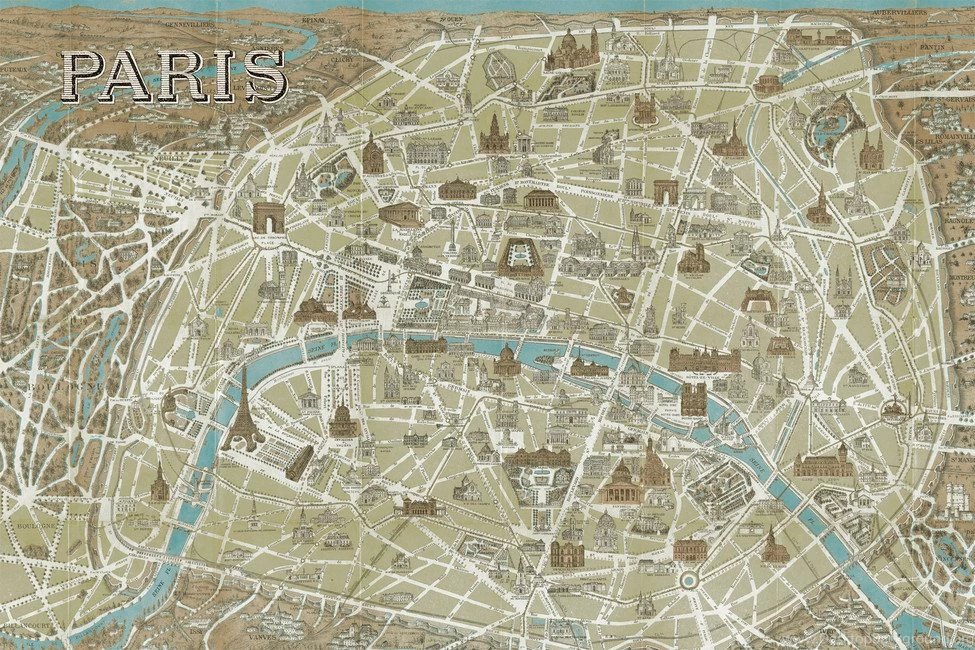 Monuments Of Paris Map Blue   Wall Mural & Photo Wallpapers   Photowall