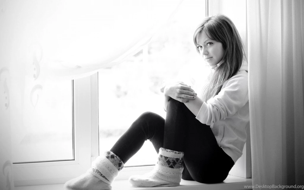 Windowsill Girl Sad Face Grayscale Wide HD Wallpapers OmWallpapers