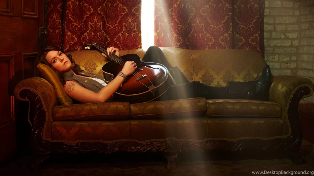 Download Wallpapers 2560x1440 Brandi Carlile, Girl, Guitar, Couch ...