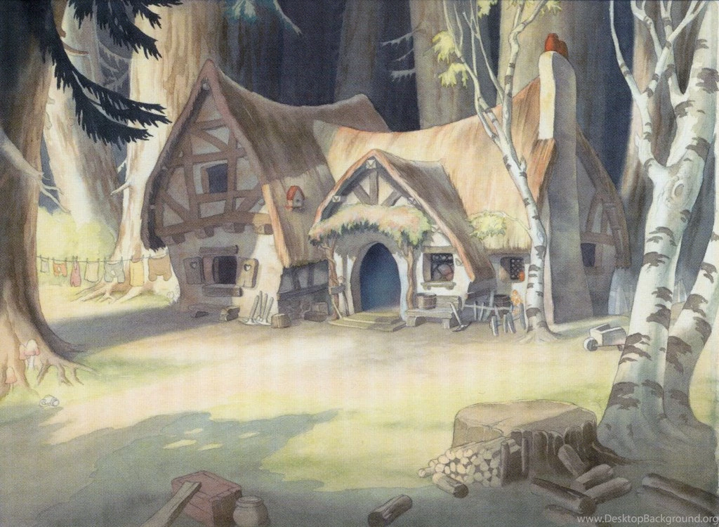 The Dwarfs' Cottage Backgrounds Painting From Snow White And The ...