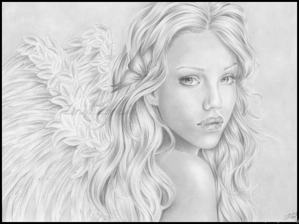 Wallpapers Woman Drawing Women Wings Zindy Actress Angel Art Face ...