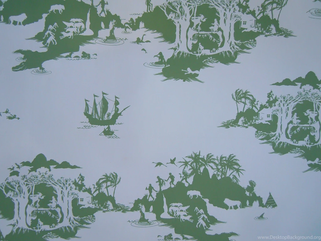 Peter Pan Wallpapers (Green On Cream) From Emma Molony