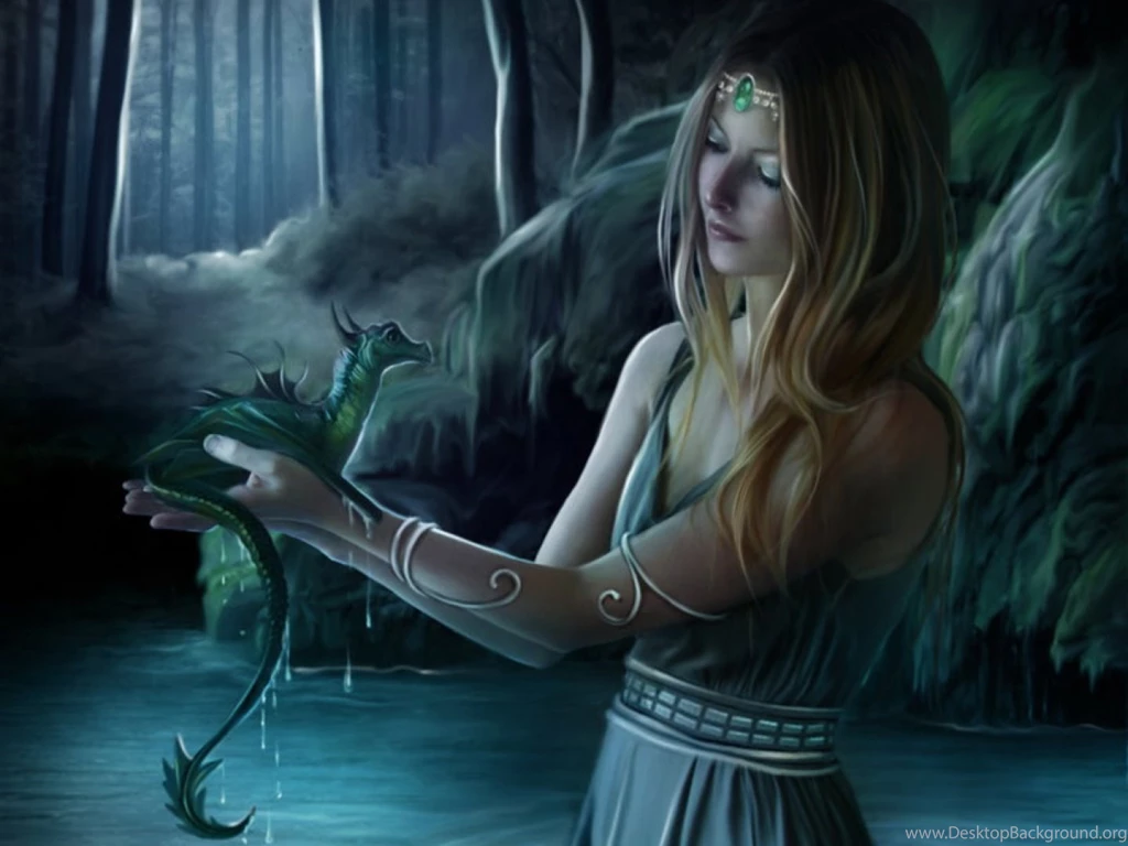 HD Fantasy Wallpapers A Girl With A Green Dragon On His Hands