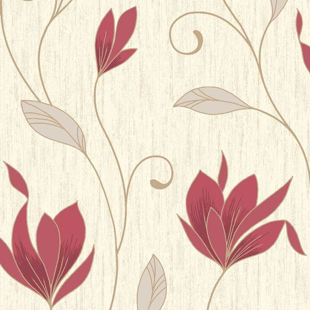 Glitter Floral Wallpapers Rich Red Cream Gold Designer Feature Ebay ...