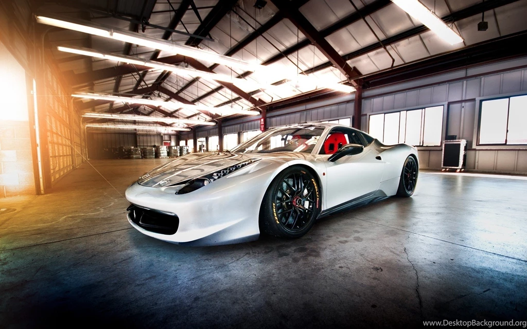 Ferrari 458, Warehouse, Neon Light, Silver Car HD Wallpapers
