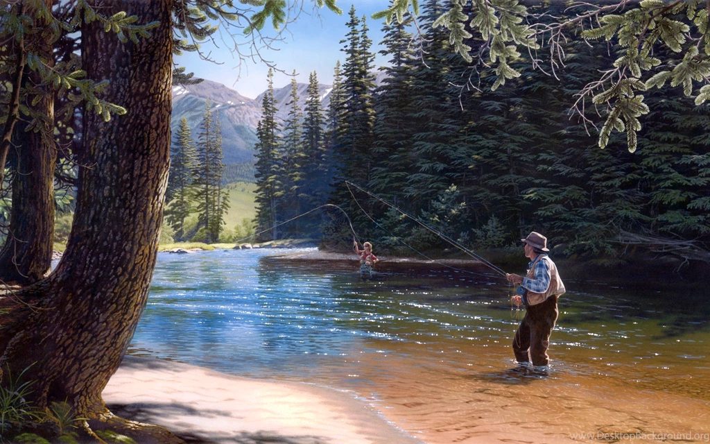Free Fishing Day Painting Computer Desktop Wallpapers