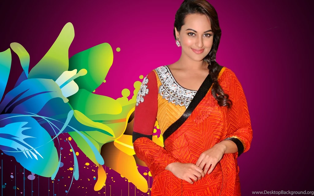 Sonakshi Sinha In Red Saree Hot Wallpapers