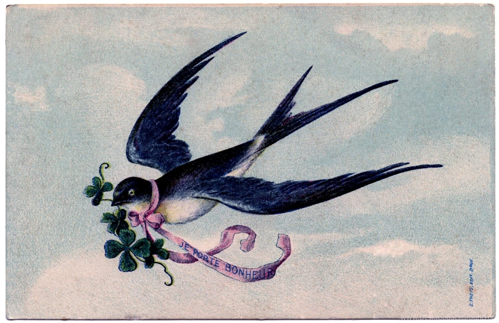 Lovely, Lovely Swallow With Pink Ribbon Garland French The ...