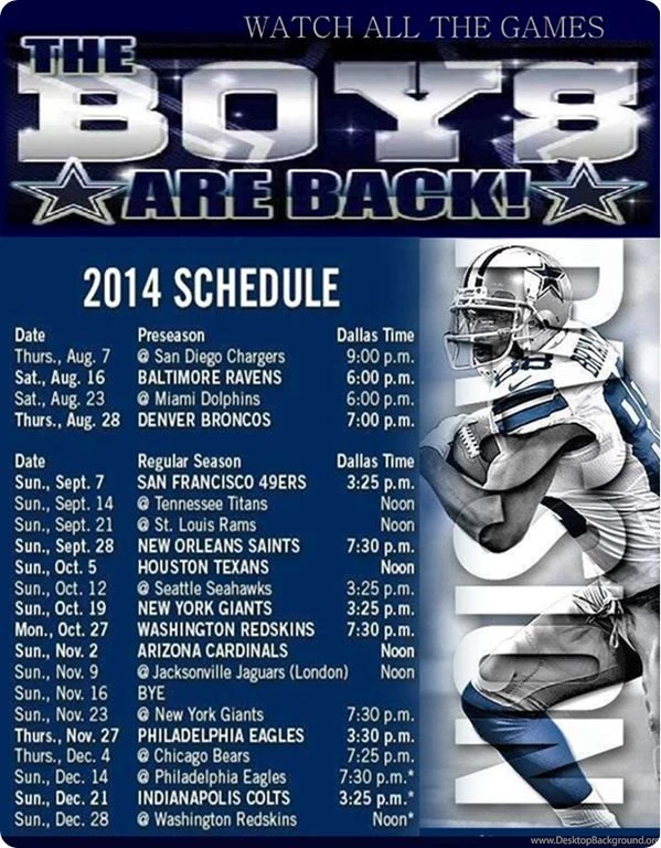 The Boys Are Back 2014 2015 Dallas Cowboys Schedule   Dallas ...