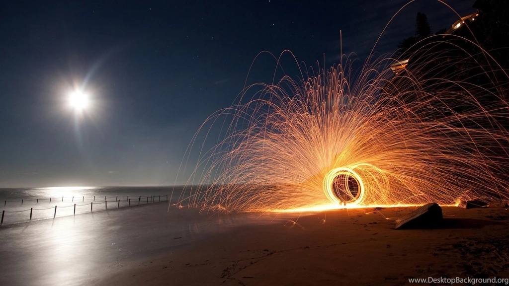 Beach Night Sparks Time Lapse Wallpapers