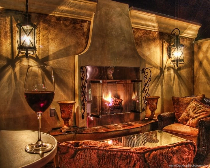 Couch Night Lights Fire Glass Cushion Fireplace House Living Room ...