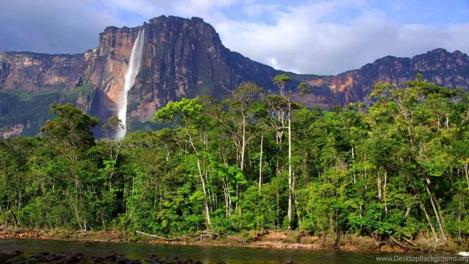 Angel Falls In Venezuela High Rocky Mountains, Tropical Forest ...