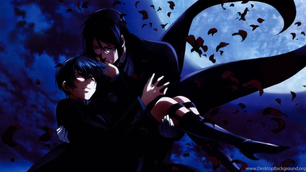 Download Wallpapers 3840x2160 Kuroshitsuji, Boy, Girl, Petals, Moon ...