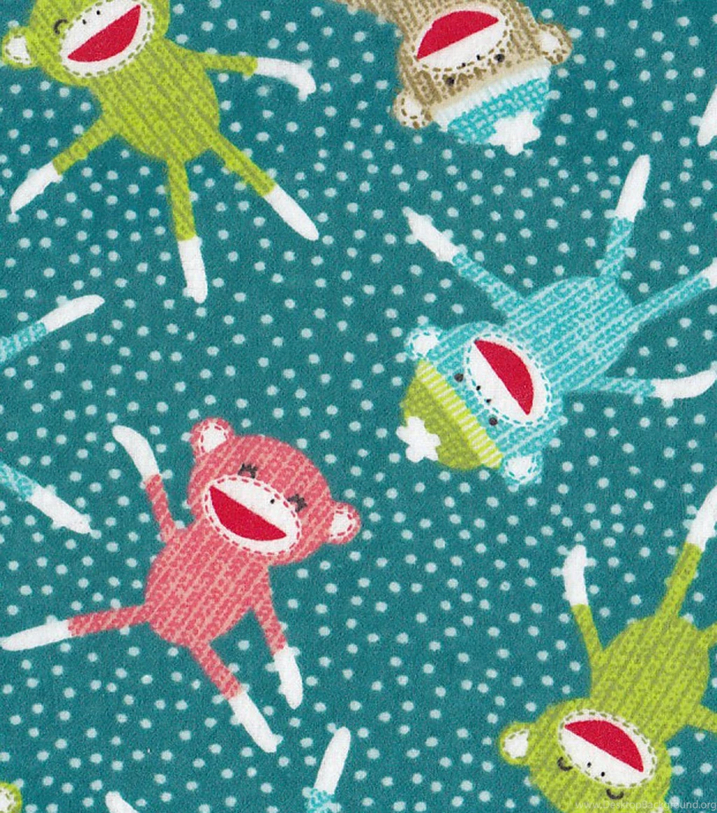 Snuggle Flannel Fabric Sock Monkey Turquois