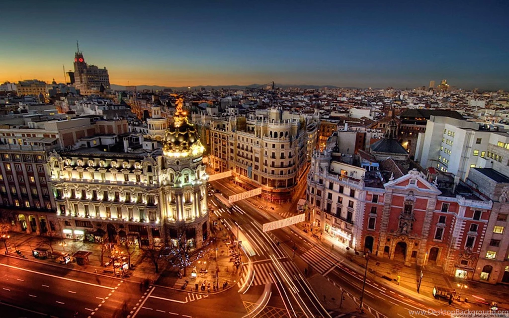 City At Night Scenery Of Madrid
