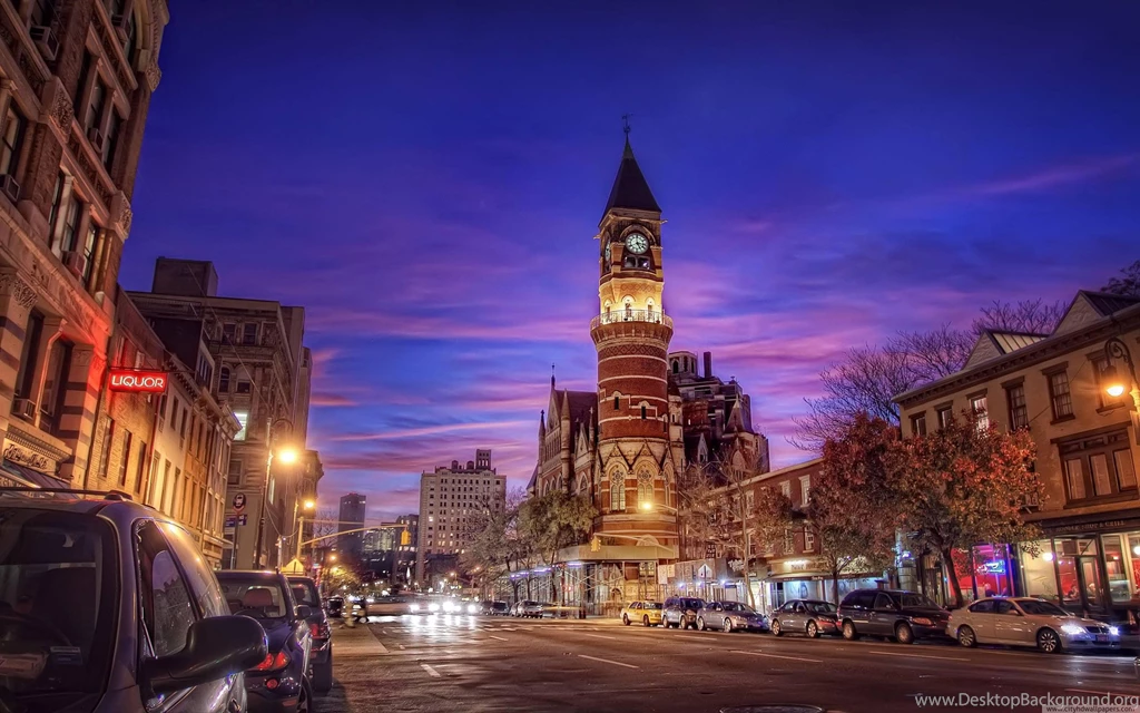 City Street Night Scenery Of New York City