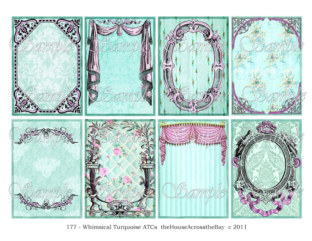 Whimsical Turquoise ATC Digital Collage By TheHouseAcrosstheBay