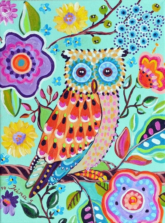 Whimsical Owl Original Canvas Painting