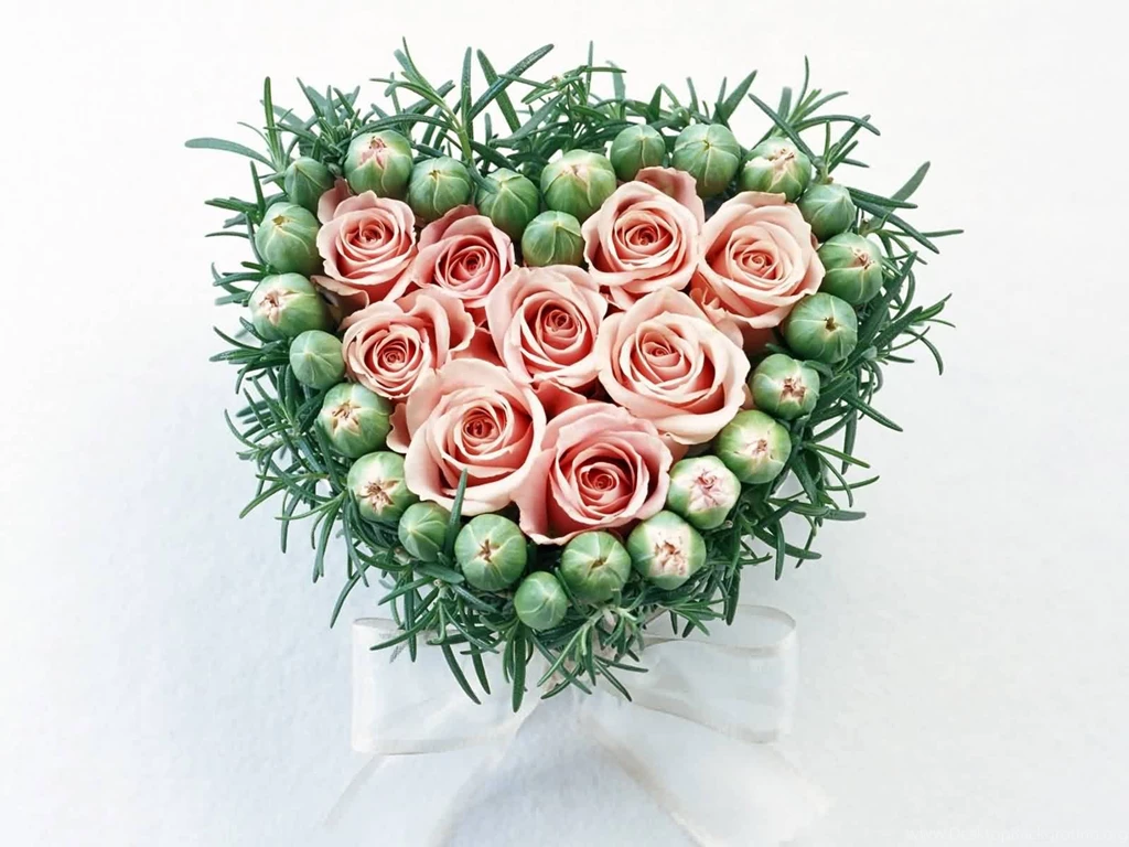 Pink Roses In Heart Unique Design Love Wallpapers