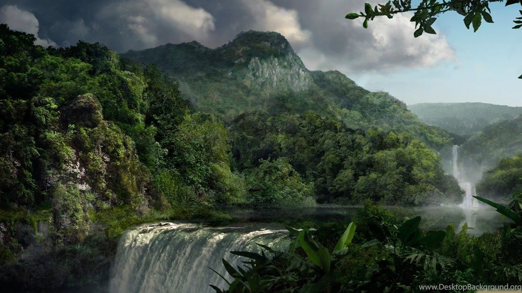 Wallpaper, Waterfalls, Lake, Waterfall, Clouds, Forest, Mountain ...