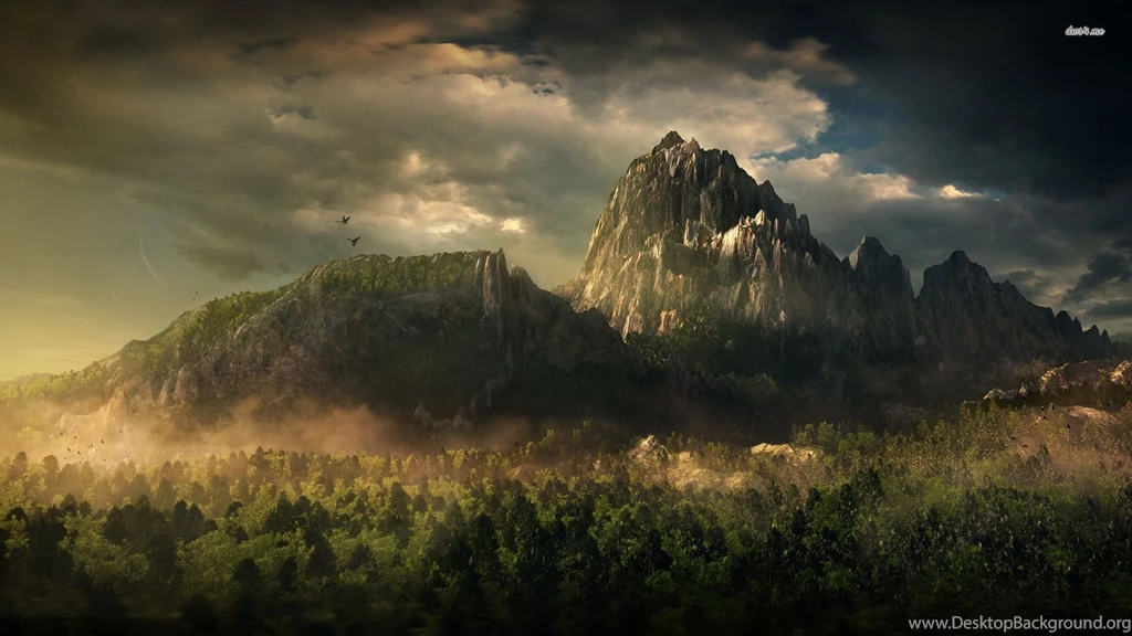 Mountain, Bird, Forest, Tree, Sky, Cloud, Moon, Fantasy, 1920x1080 ...