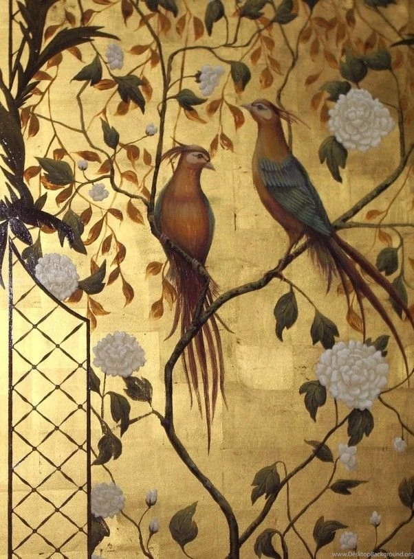 Two Chinoiserie Panels Painted On 23.5 Carat Gold Leaf. Incredible ...