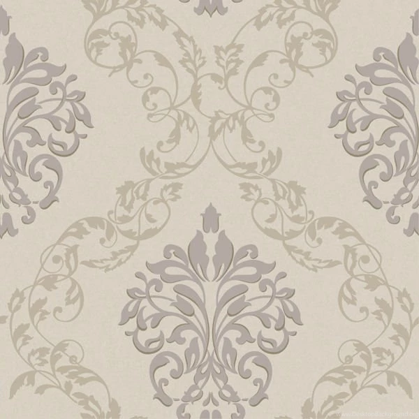 Purple Leafy Damask Ogee Wallpapers