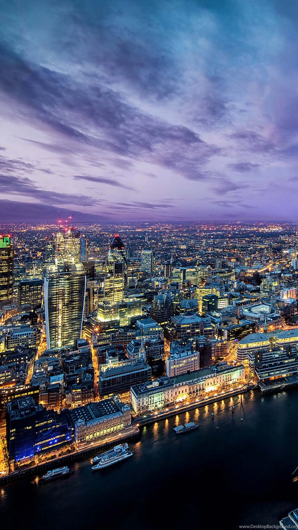 City Evening Skyview Light Harbor Purple Clouds Android Wallpapers ...