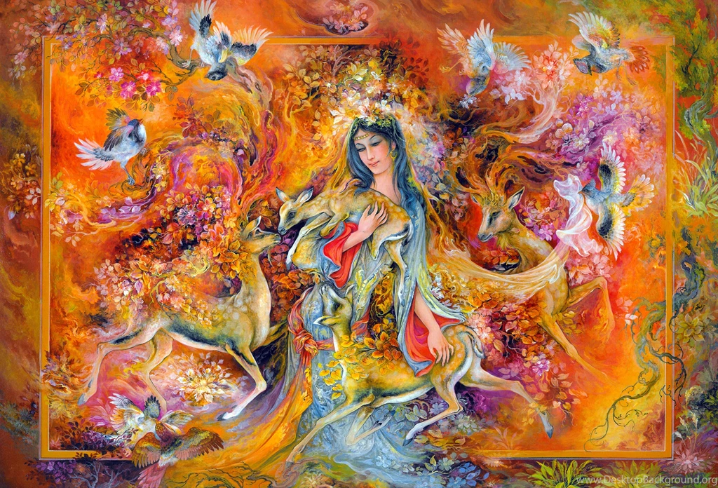 Painting Colors Love Art Woman Deer Cute Beauty Beautiful Bird ...
