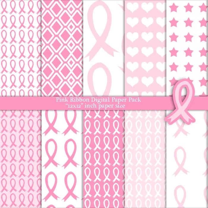 10 Pink Ribbon Breast Cancer Awareness Digital Paper Pack 12x12 On ...