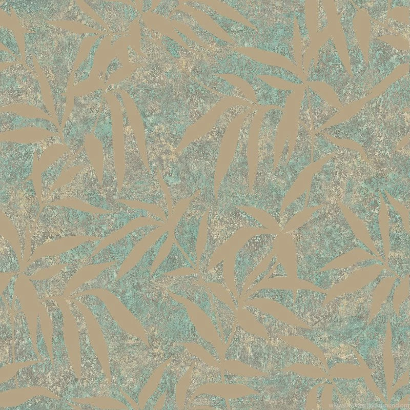Crown Baylis Leaf Effect Wallpapers In Teal And Gold M1017