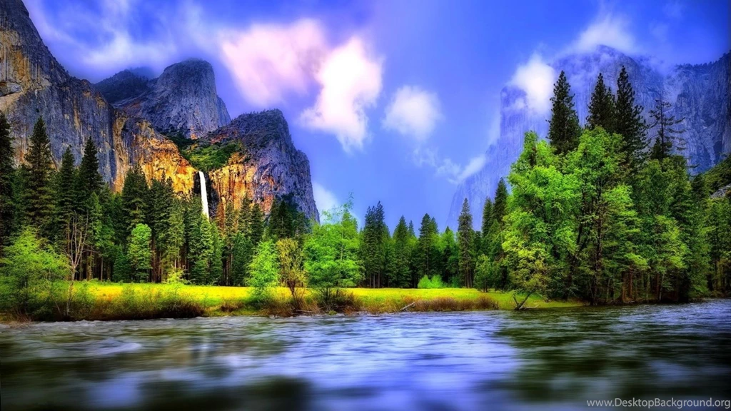 1366x768 Blurred River Forest Waterfall Wallpapers
