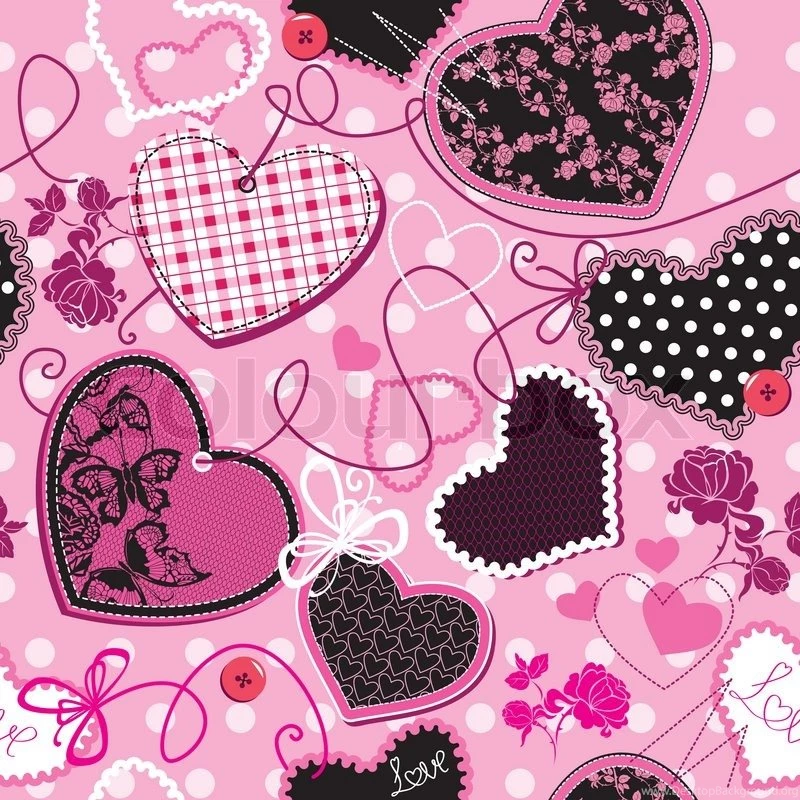 Pink And Black Hearts On A Pink Backgrounds Seamless Pattern ...