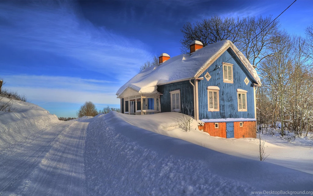 Deep Winter Blue House & Road Wallpapers