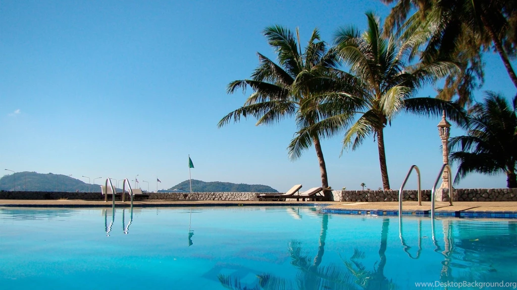 Download Wallpapers 1920x1080 Pool, Palm Trees, Resort, Blue Water ...