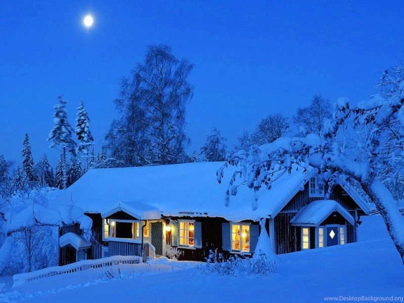 Moonlight Winter House Wallpapers