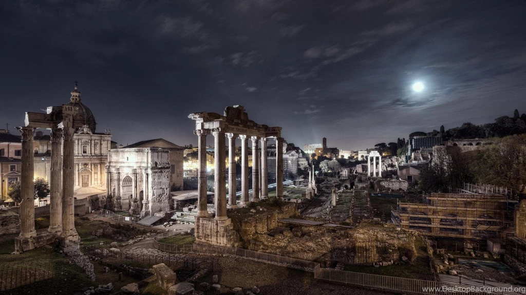 Ancient Ruins In Rome Under Moonlight (