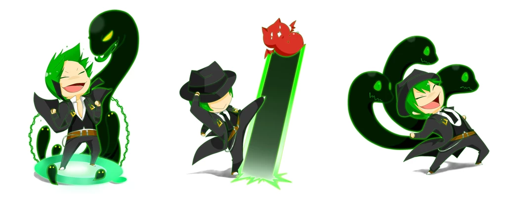 Blazblue Chibi Echigoya Gloves Green Eyes Green Hair Hat Hazama ...