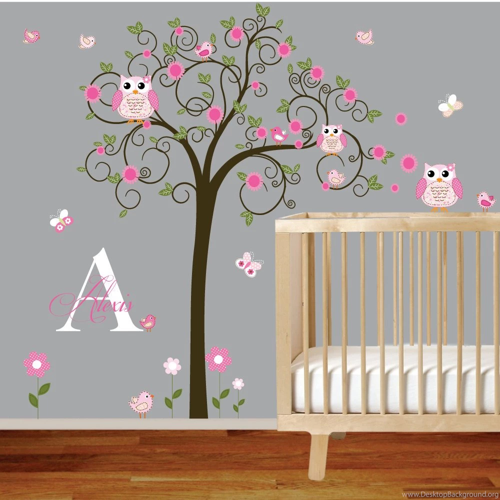Baby Rooms: Wall Decals For Baby Girl Nursery Grey Pink Trees And ...