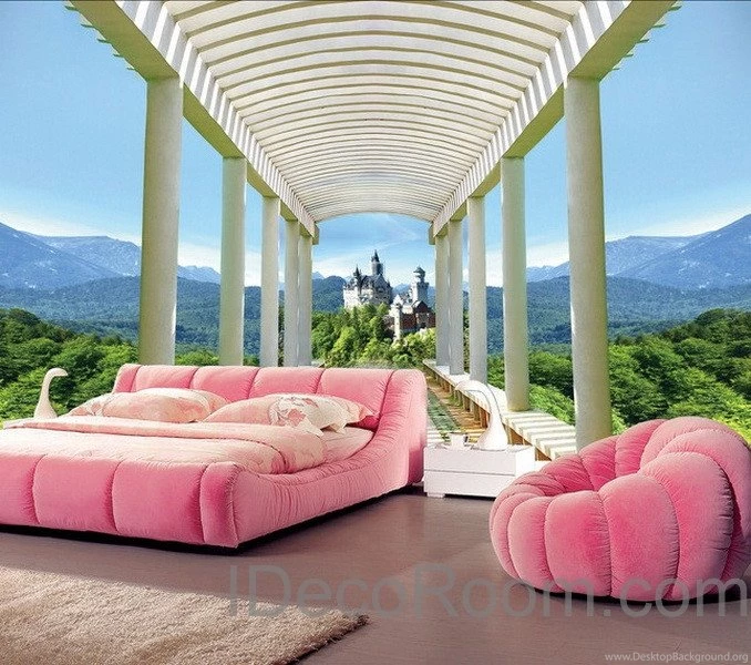 3D Castle Pergola Mountain Wall Paper Wallpapers Wall Decals Wall ...