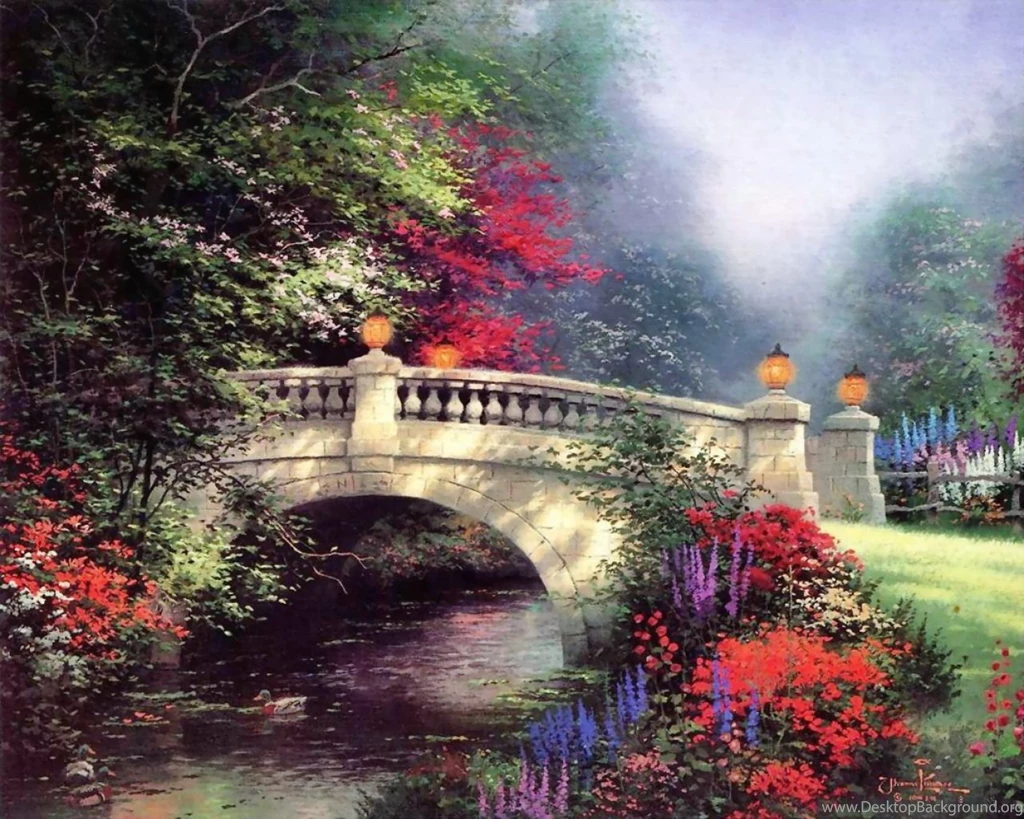 Download Desktop Wallpapers Thomas Kinkade A Stone Bridge ...